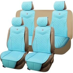 Car Seat Covers Full Set - Universal Fit,‎ Quilted, Crown Logo, Light Blue